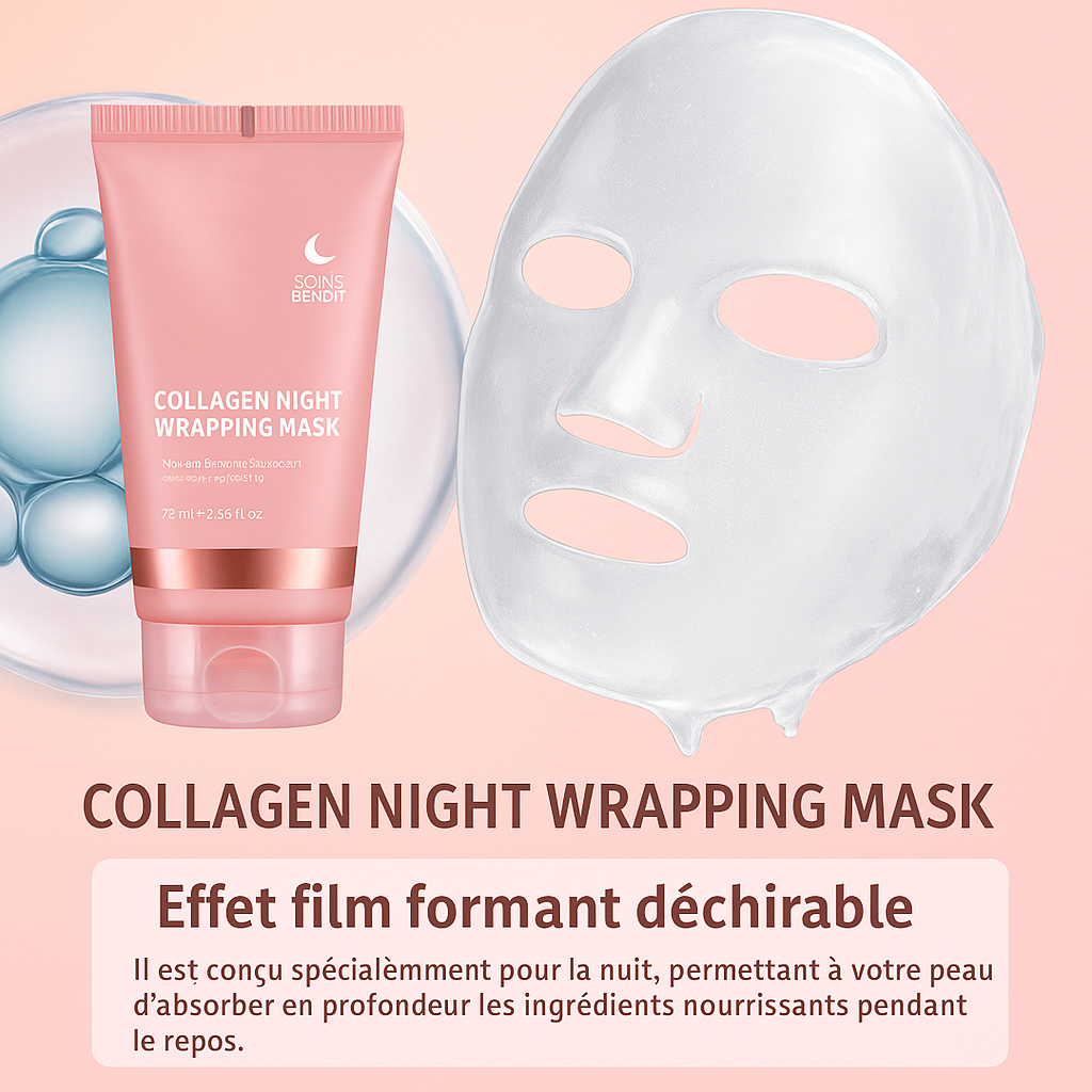 Masque Nuit Collagène Éclat d’Hydratation – Effet Film Déchirable & Peau Rebondie ( livraison gratuite 🚚)