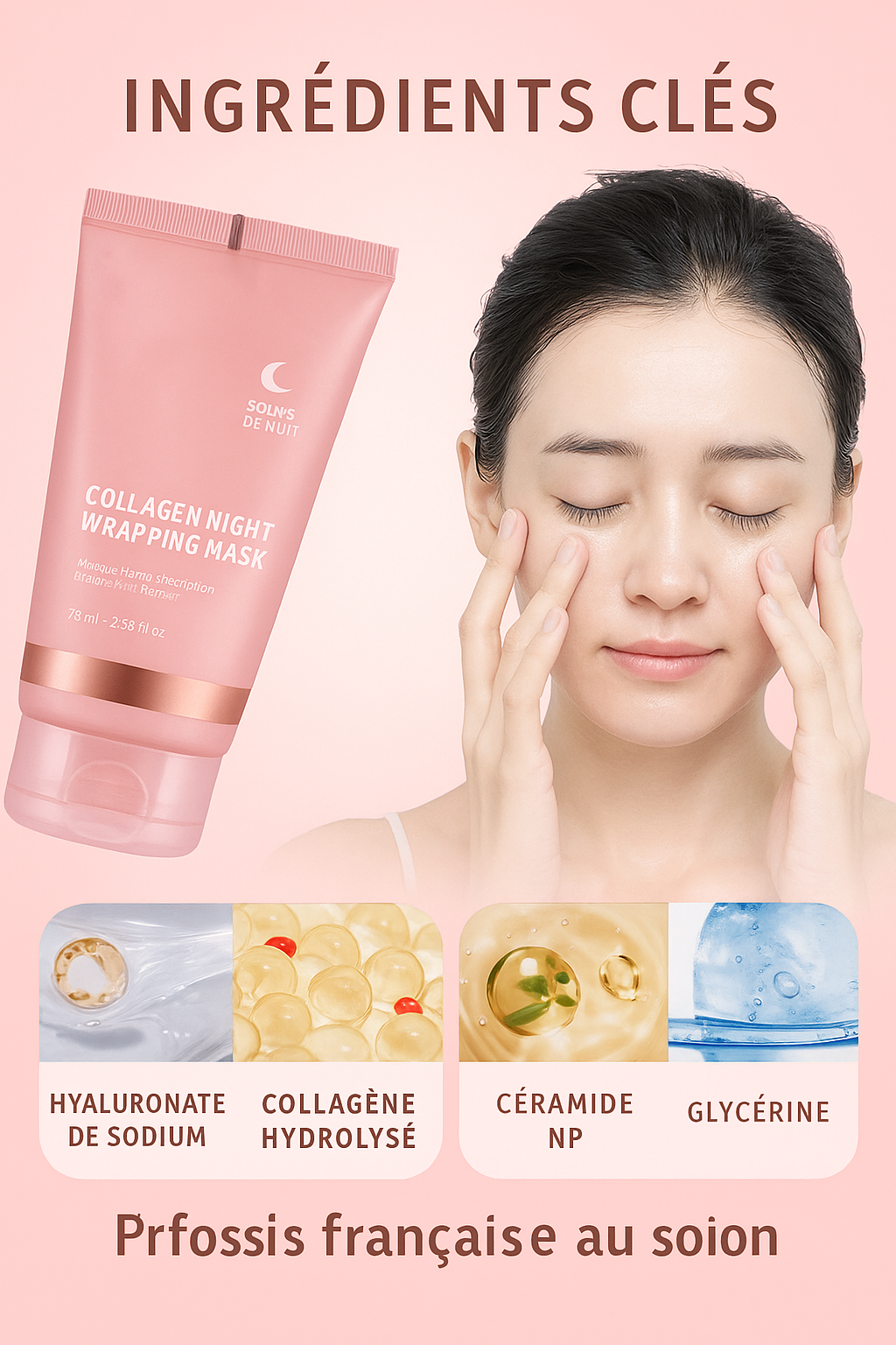 Masque Nuit Collagène Éclat d’Hydratation – Effet Film Déchirable & Peau Rebondie ( livraison gratuite 🚚)