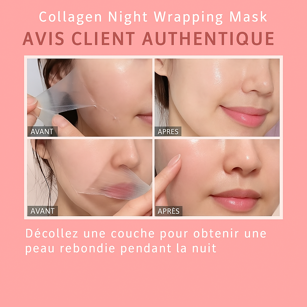 Masque Nuit Collagène Éclat d’Hydratation – Effet Film Déchirable & Peau Rebondie ( livraison gratuite 🚚)